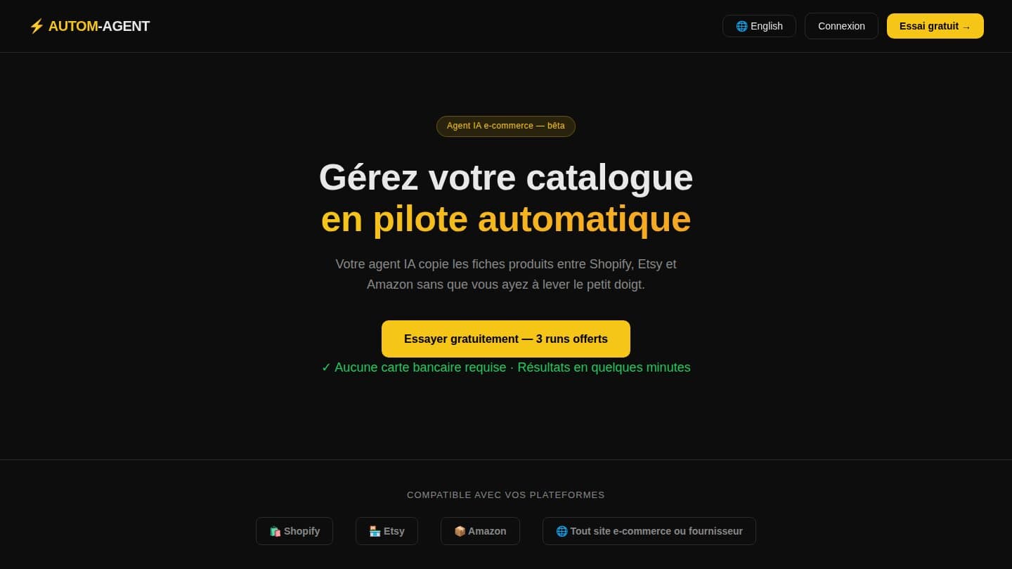 Aperçu de autom-agent — Agent IA de synchronisation catalogue