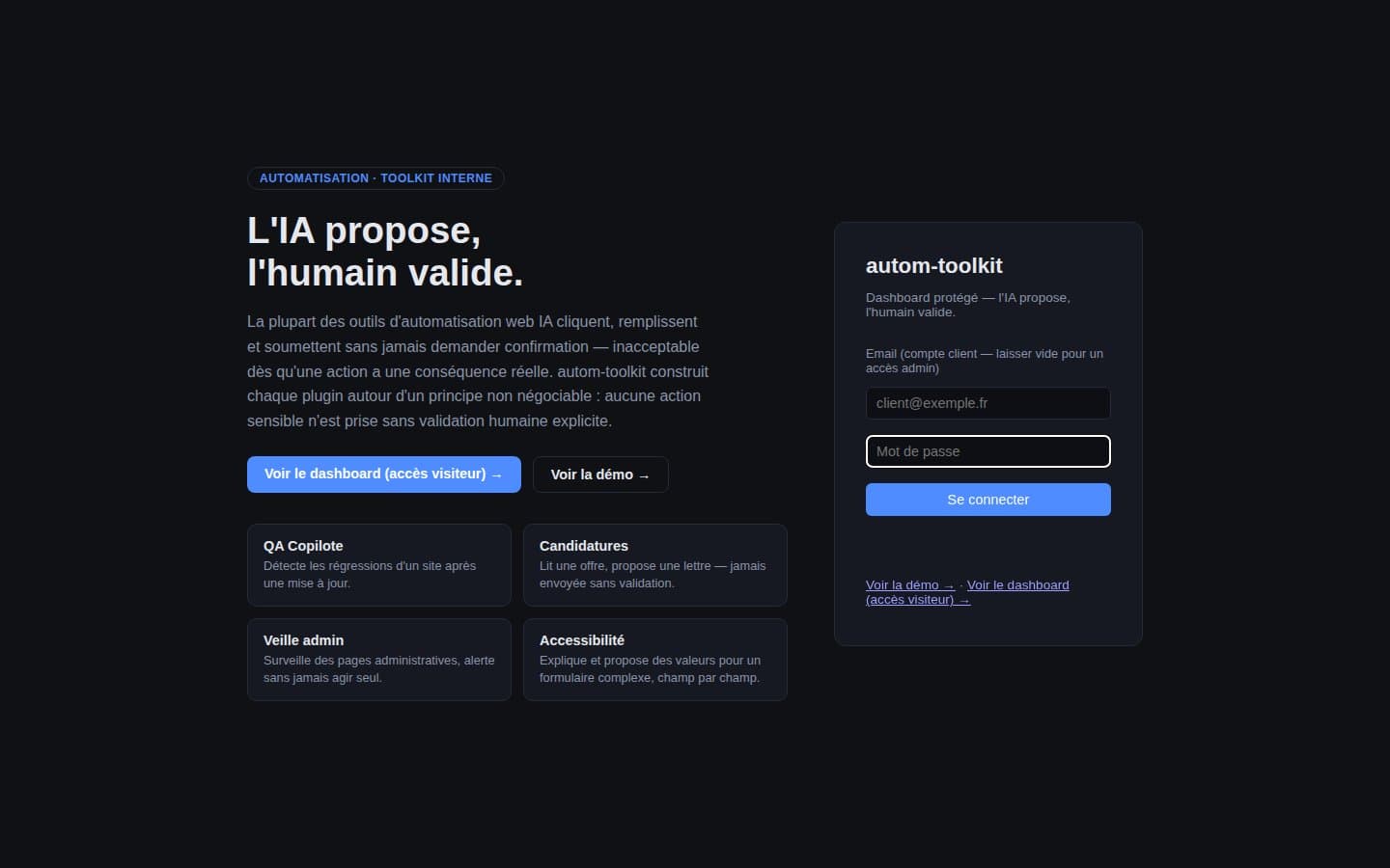 Aperçu de Toolkit d'automatisation web — IA propose, humain valide