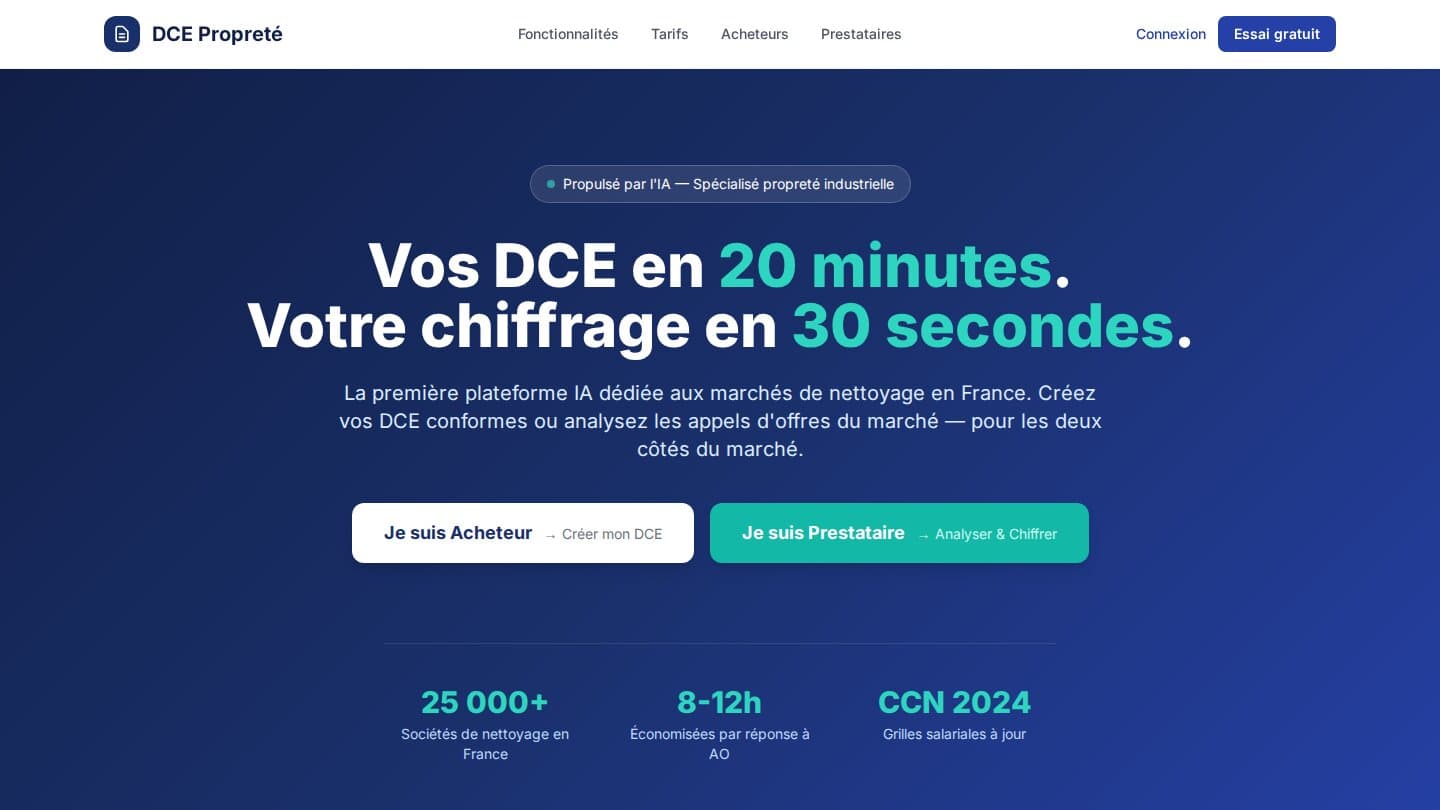 Aperçu de DCE Propreté — SaaS marchés publics IA